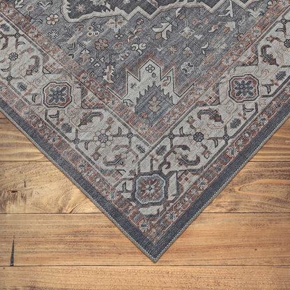 5' X 8' Black Oriental Stain Resistant Area Rug