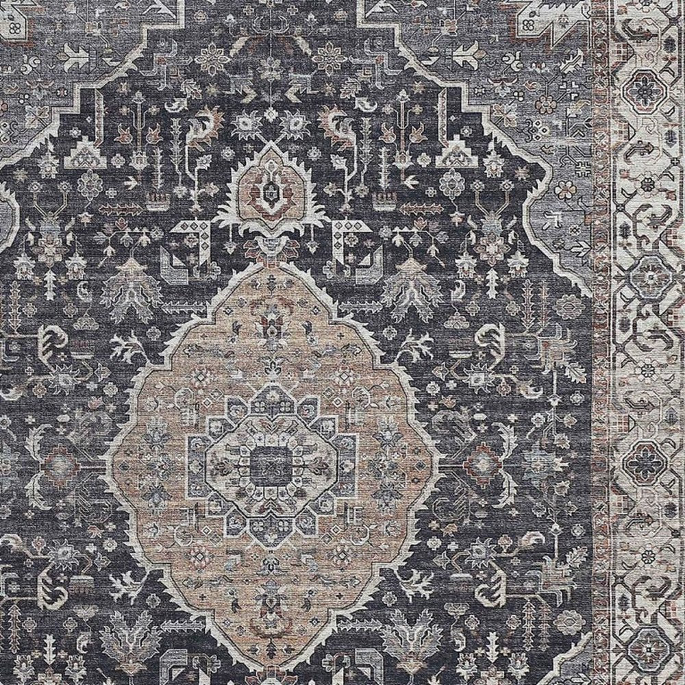 5' X 8' Black Oriental Stain Resistant Area Rug