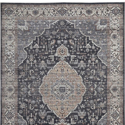 5' X 8' Black Oriental Stain Resistant Area Rug