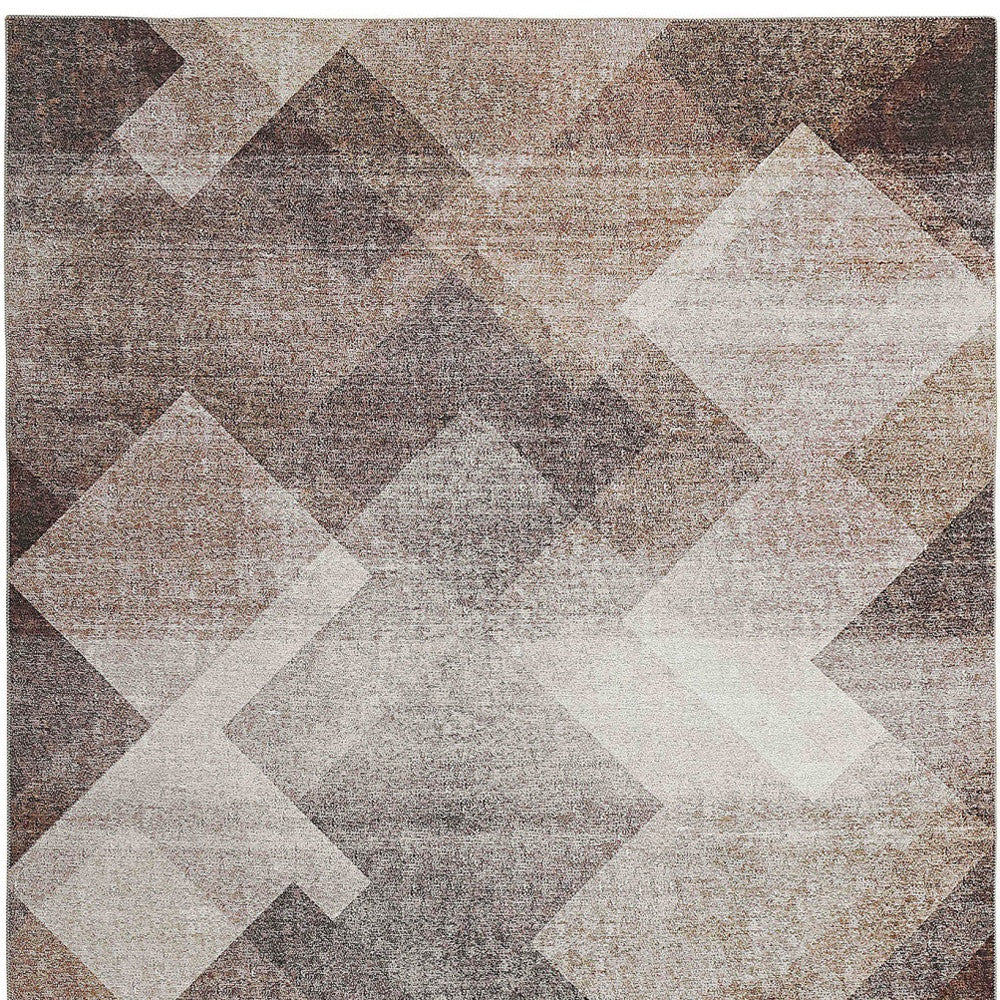 8' X 10' Brown Geometric Stain Resistant Area Rug