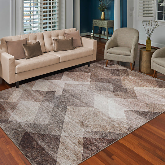 8' X 10' Brown Geometric Stain Resistant Area Rug