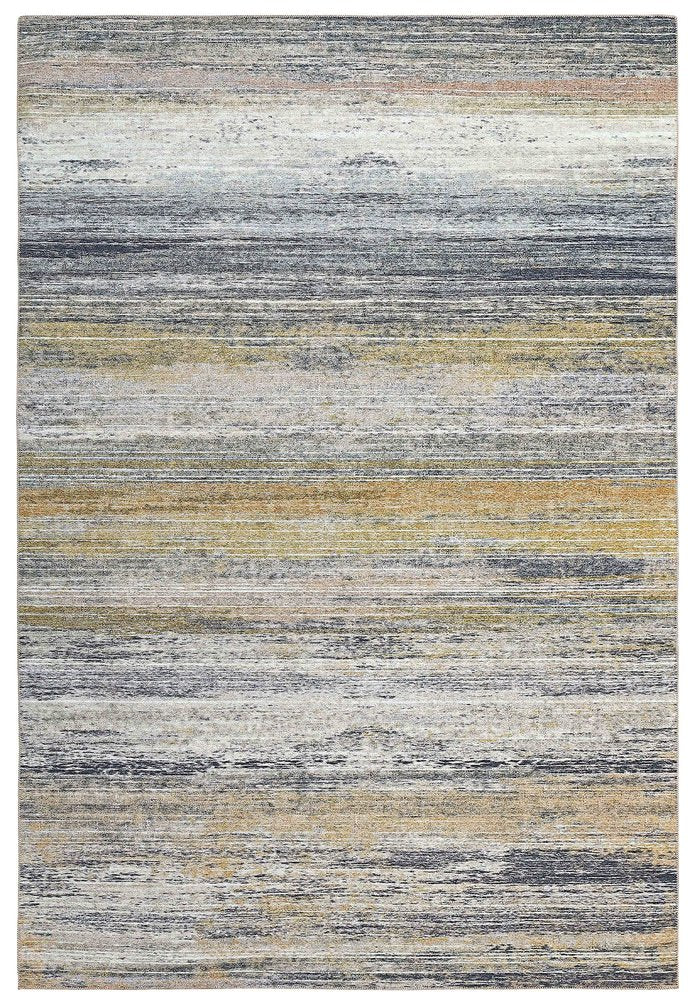 4' X 6' Blue Ivory and Gold Abstract Power Loom Area Rug