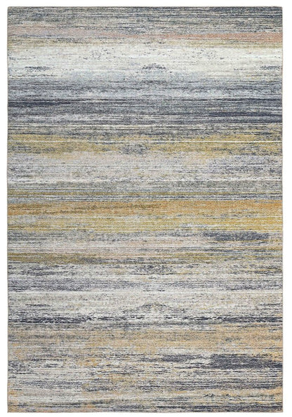 4' X 6' Blue Ivory and Gold Abstract Power Loom Area Rug