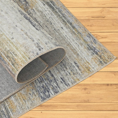 4' X 6' Blue Ivory and Gold Abstract Power Loom Area Rug