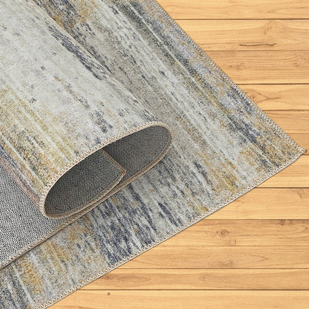 4' X 6' Blue Ivory and Gold Abstract Power Loom Area Rug