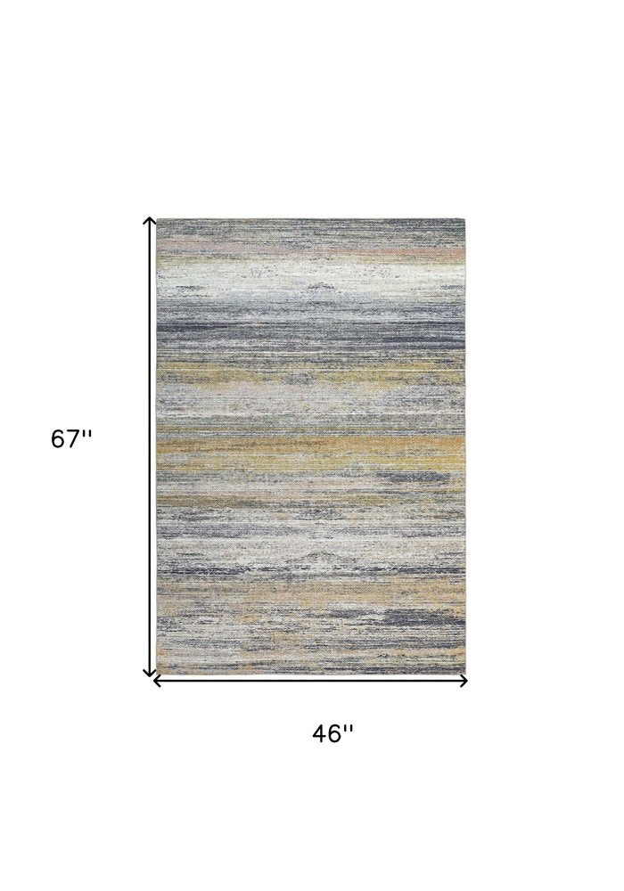 4' X 6' Blue Ivory and Gold Abstract Power Loom Area Rug