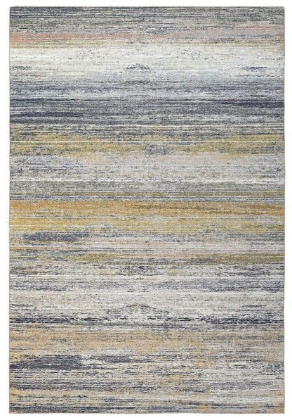 4' X 6' Blue Ivory and Gold Abstract Power Loom Area Rug