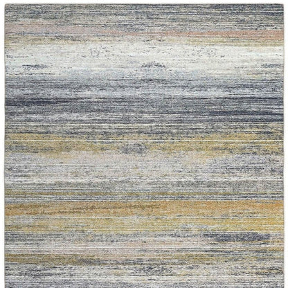 4' X 6' Blue Ivory and Gold Abstract Power Loom Area Rug
