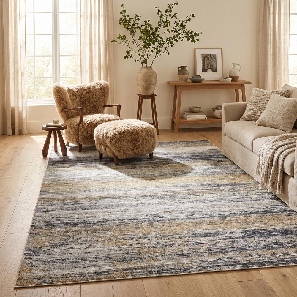 5' X 8' Gold Abstract Stain Resistant Area Rug