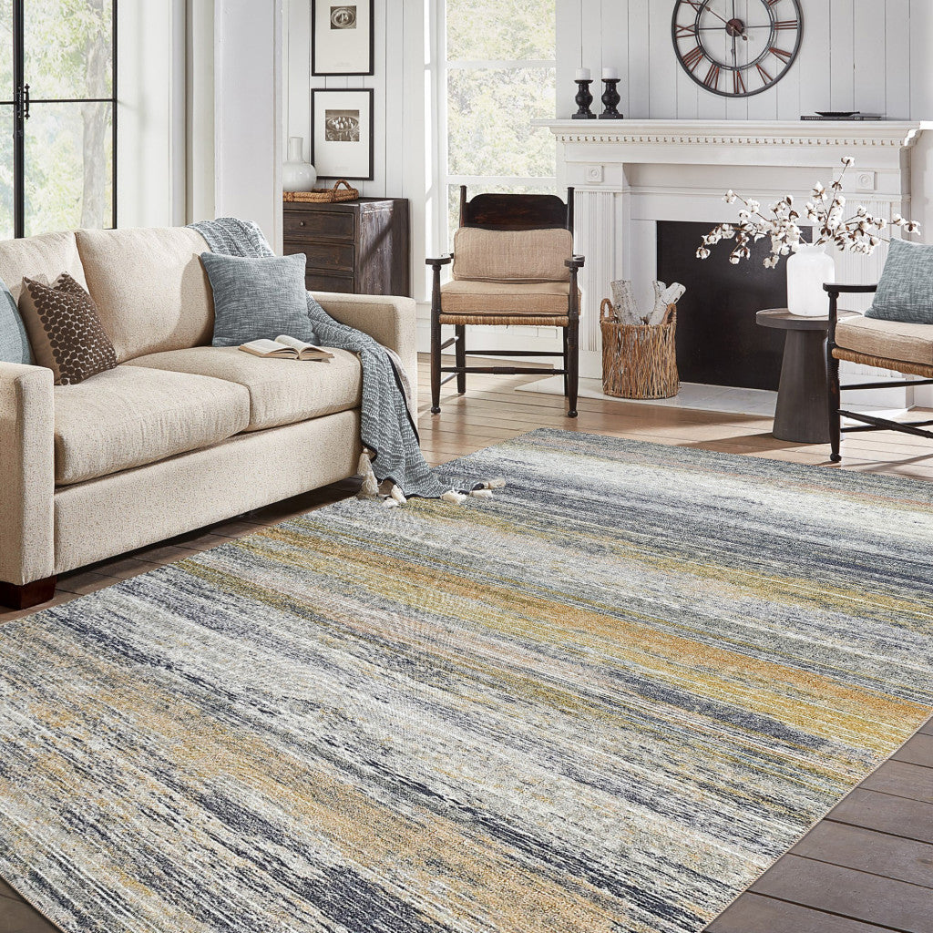 5' X 8' Gold Abstract Stain Resistant Area Rug