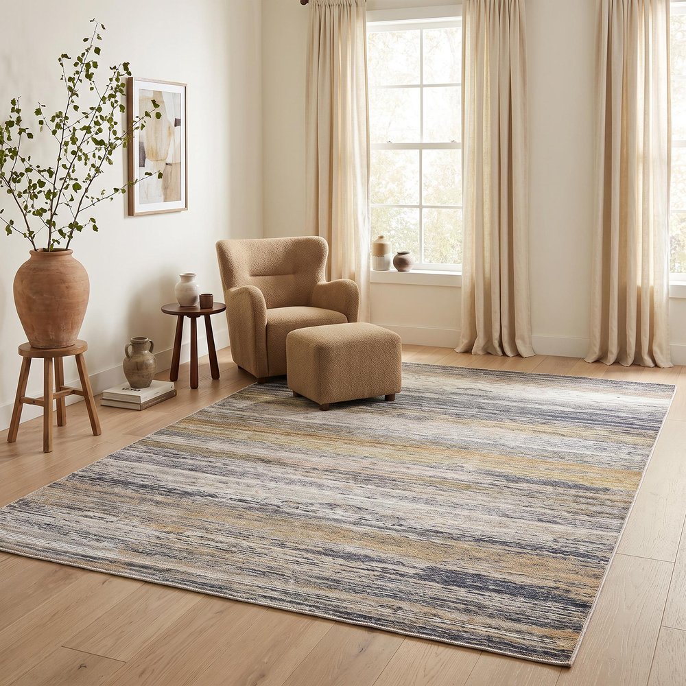 5' X 8' Gold Abstract Stain Resistant Area Rug