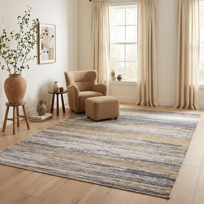 5' X 8' Gold Abstract Stain Resistant Area Rug
