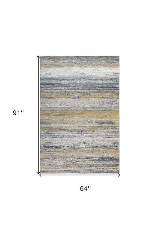 5' X 8' Gold Abstract Stain Resistant Area Rug