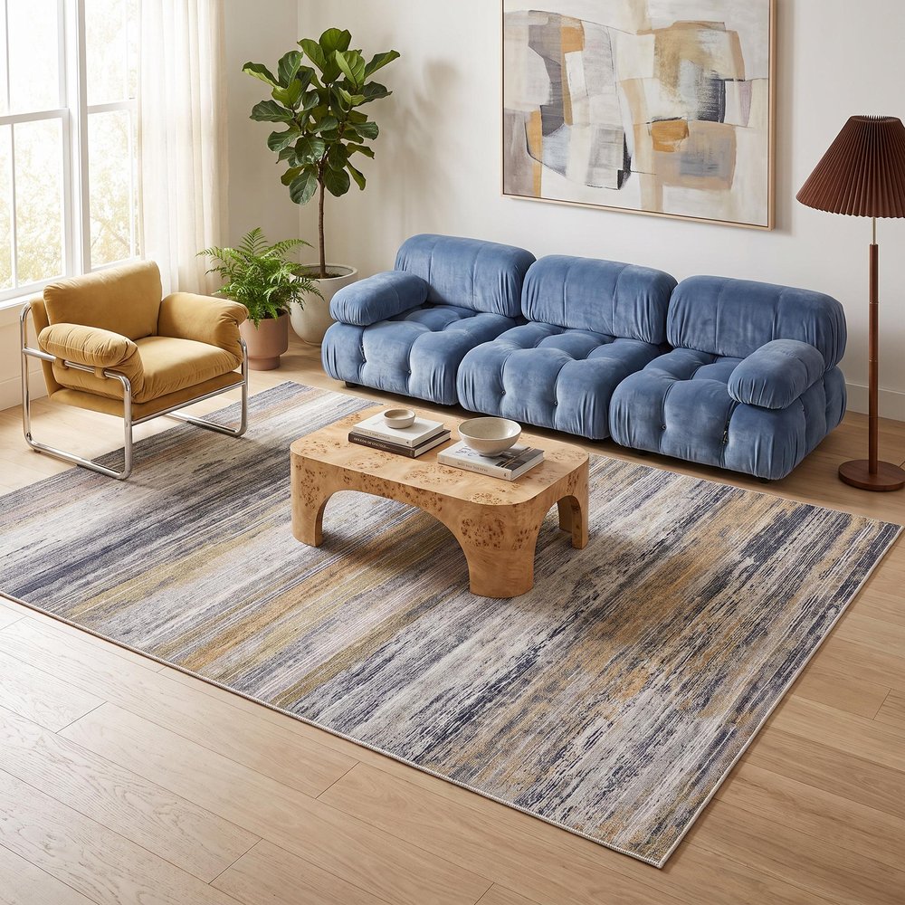 5' X 8' Gold Abstract Stain Resistant Area Rug