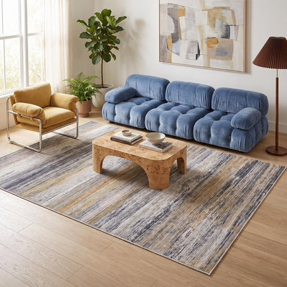 5' X 8' Gold Abstract Stain Resistant Area Rug