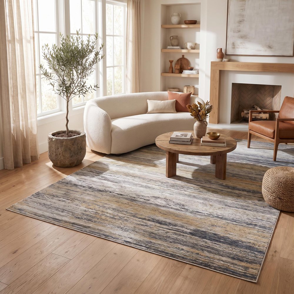 5' X 8' Gold Abstract Stain Resistant Area Rug