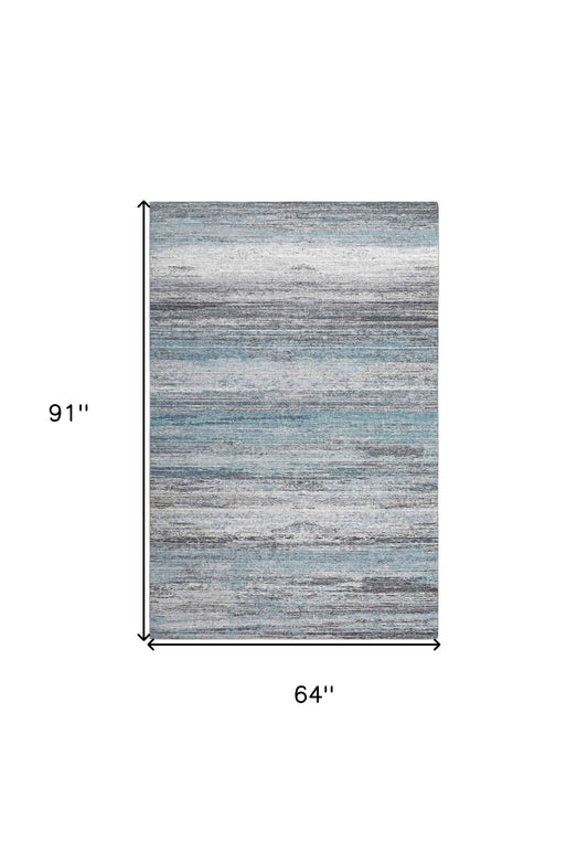 5' X 8' Turquoise and Gray Abstract Stain Resistant Area Rug
