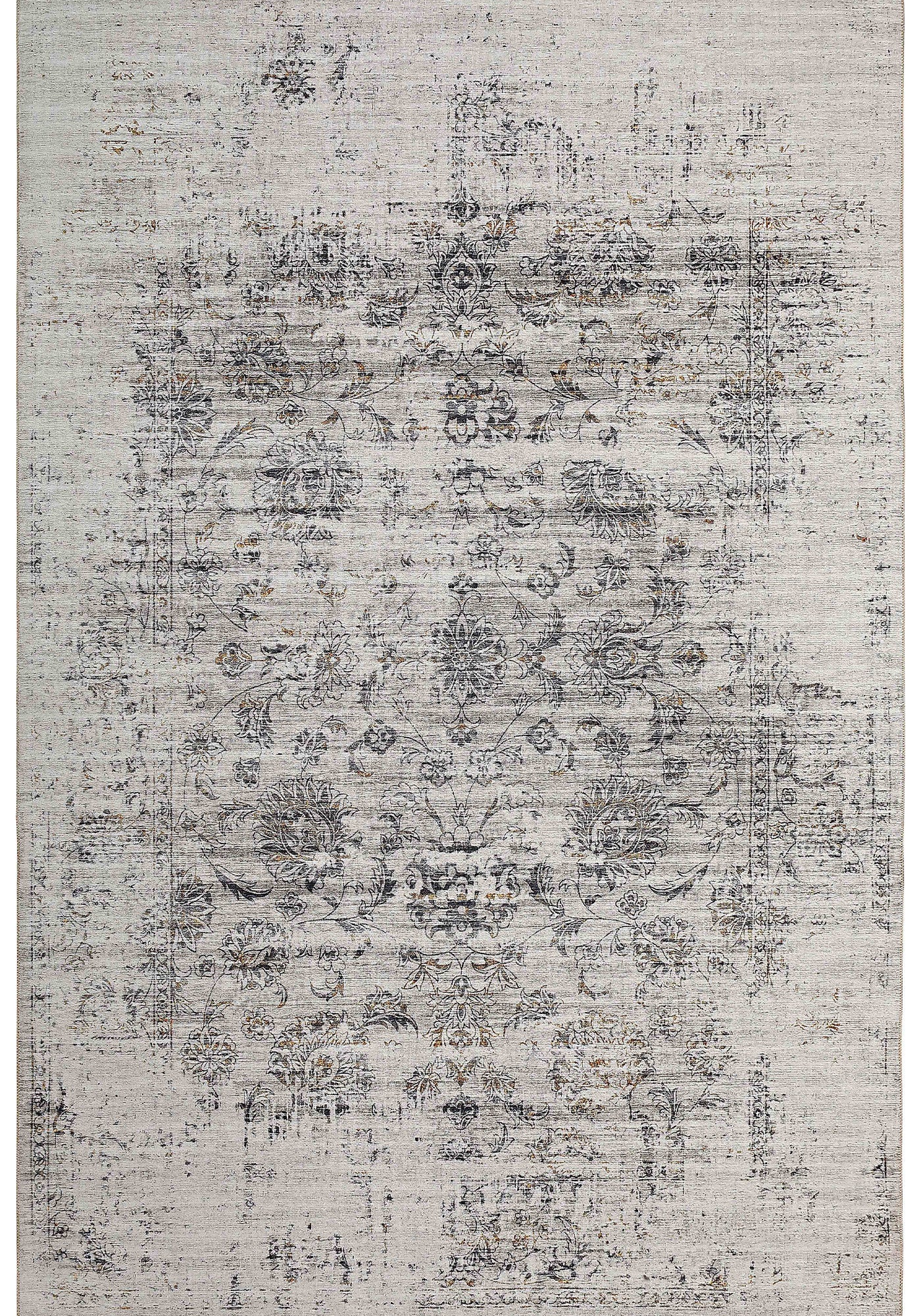 5' X 8' Beige Oriental Distressed Stain Resistant Area Rug