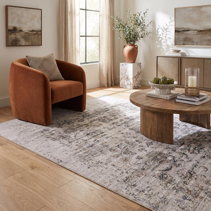 5' X 8' Beige Oriental Distressed Stain Resistant Area Rug