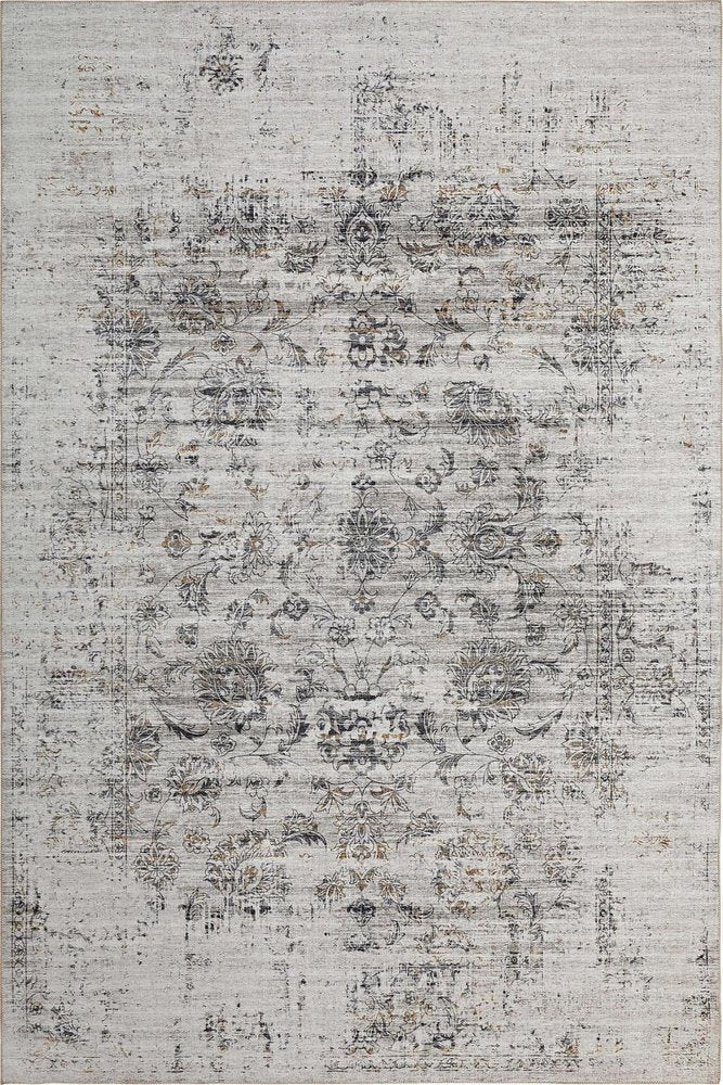 5' X 8' Beige Oriental Distressed Stain Resistant Area Rug