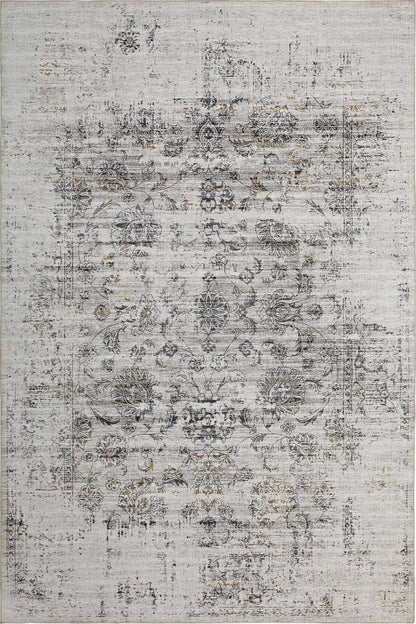 5' X 8' Beige Oriental Distressed Stain Resistant Area Rug