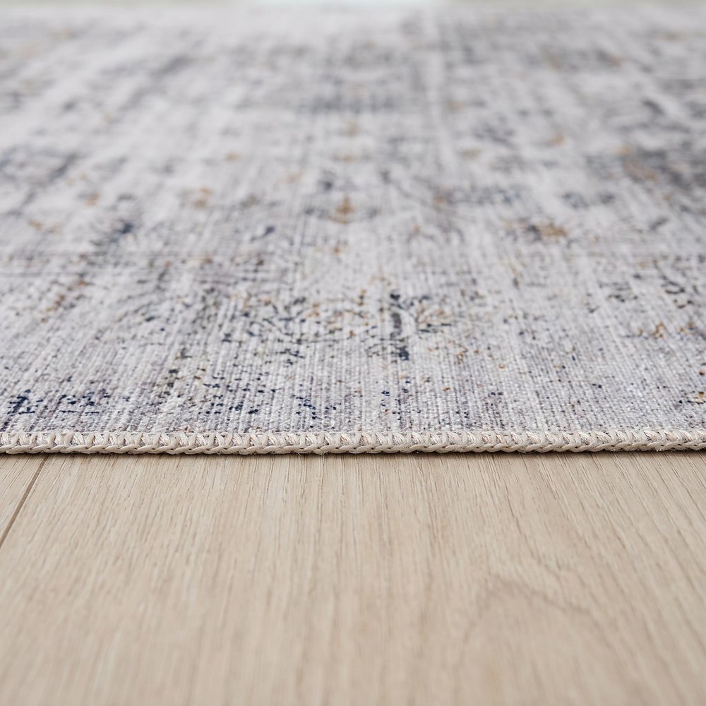5' X 8' Beige Oriental Distressed Stain Resistant Area Rug