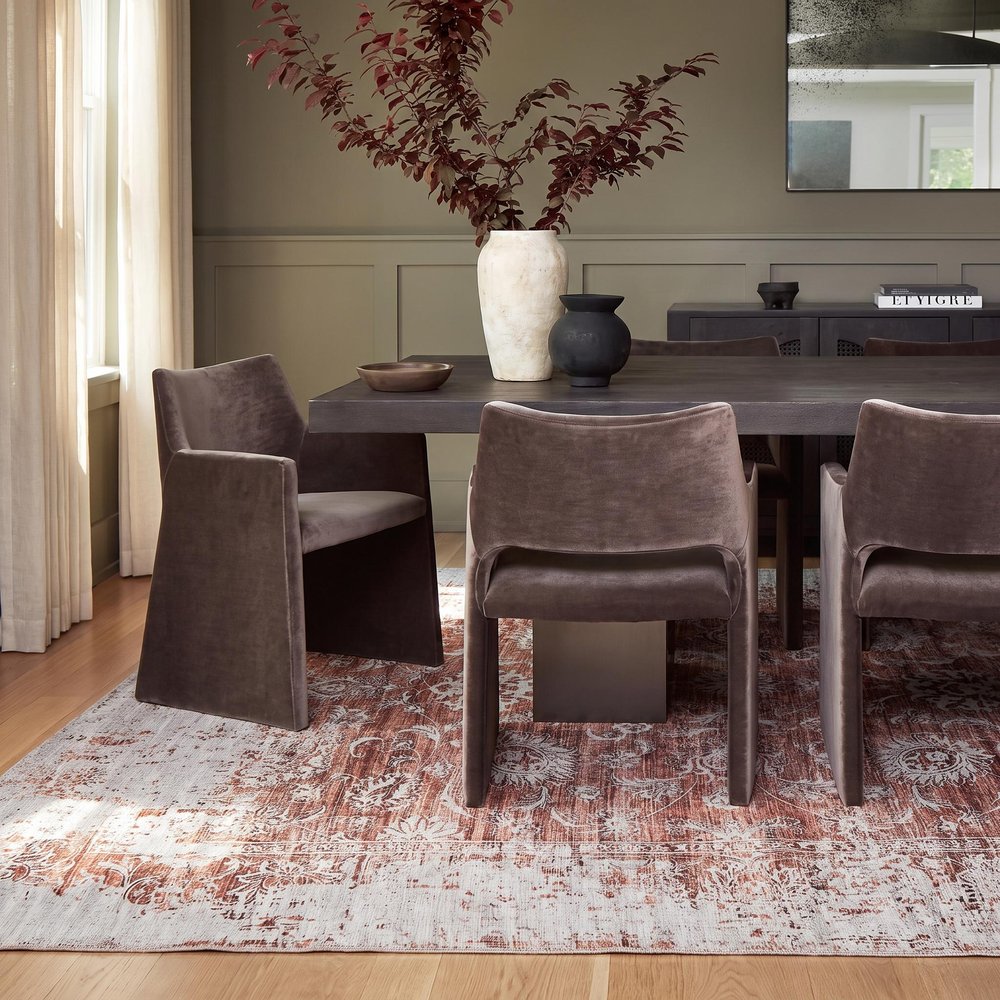 5' X 8' Rust Oriental Distressed Stain Resistant Area Rug