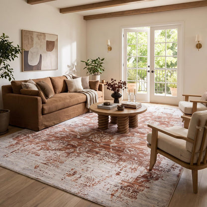 5' X 8' Rust Oriental Distressed Stain Resistant Area Rug