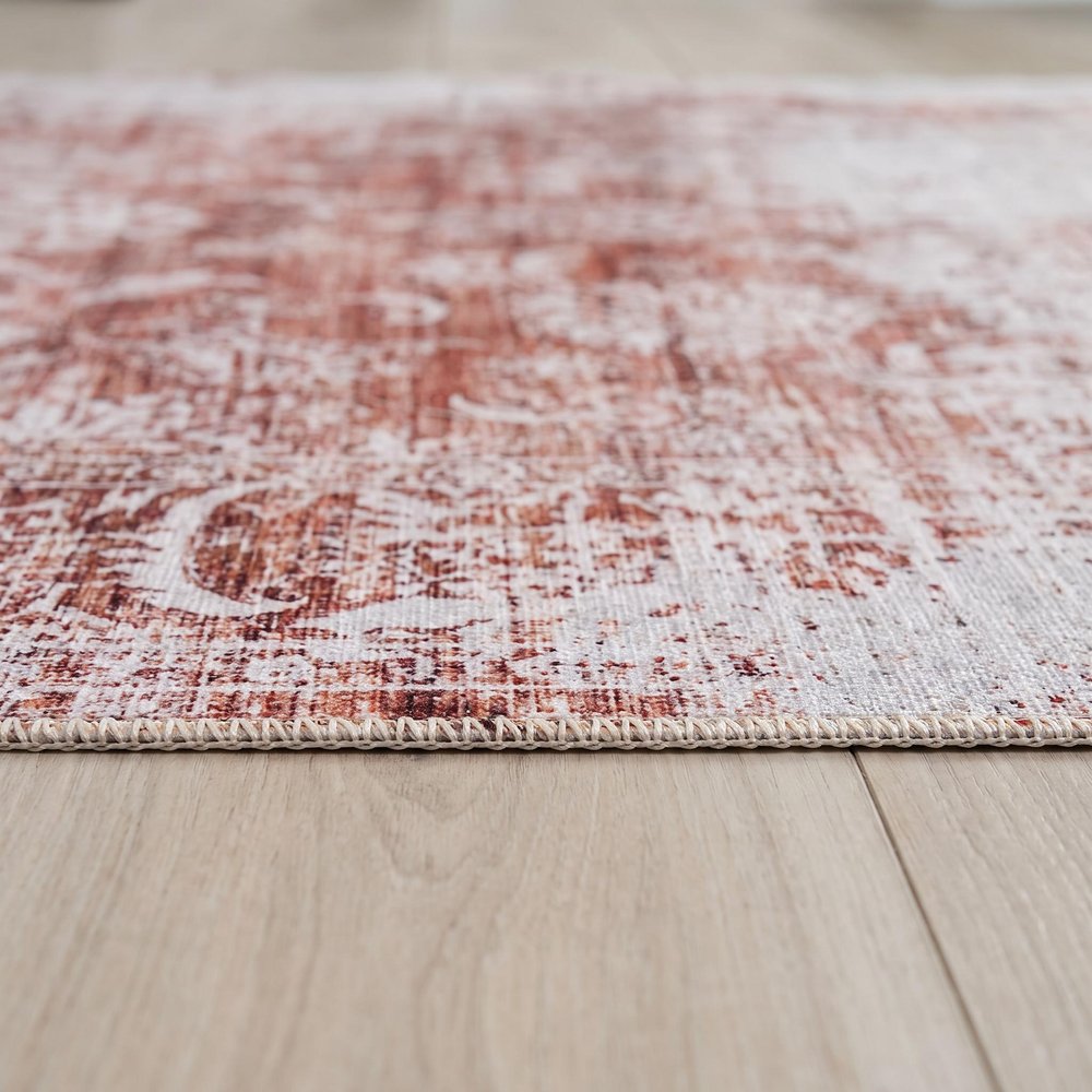 5' X 8' Rust Oriental Distressed Stain Resistant Area Rug