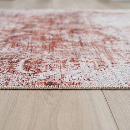 5' X 8' Rust Oriental Distressed Stain Resistant Area Rug