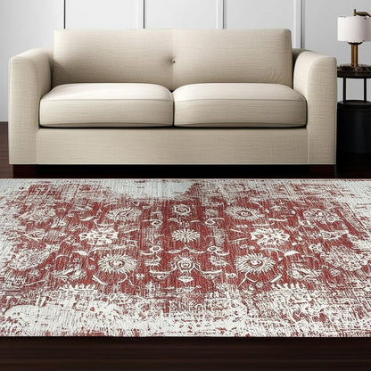 5' X 8' Rust Oriental Distressed Stain Resistant Area Rug