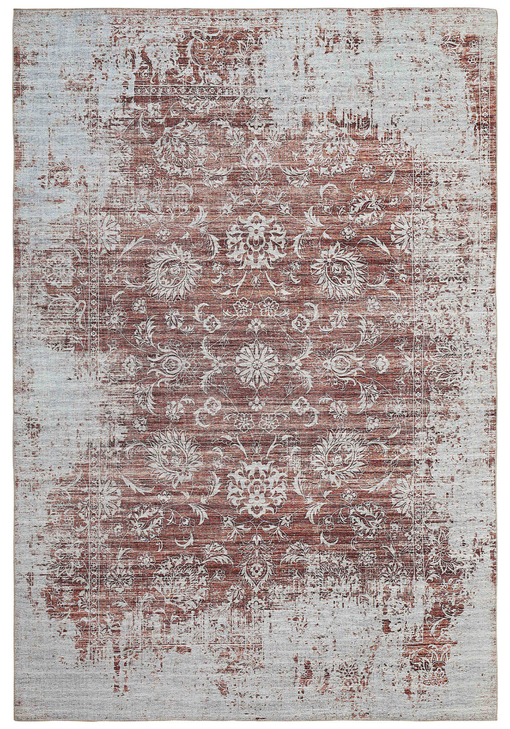 8' X 10' Rust Oriental Distressed Stain Resistant Area Rug