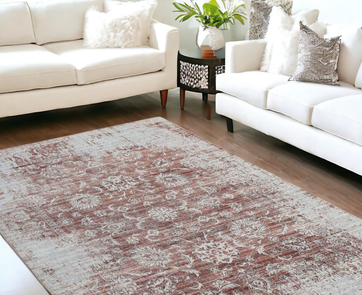 8' X 10' Rust Oriental Distressed Stain Resistant Area Rug