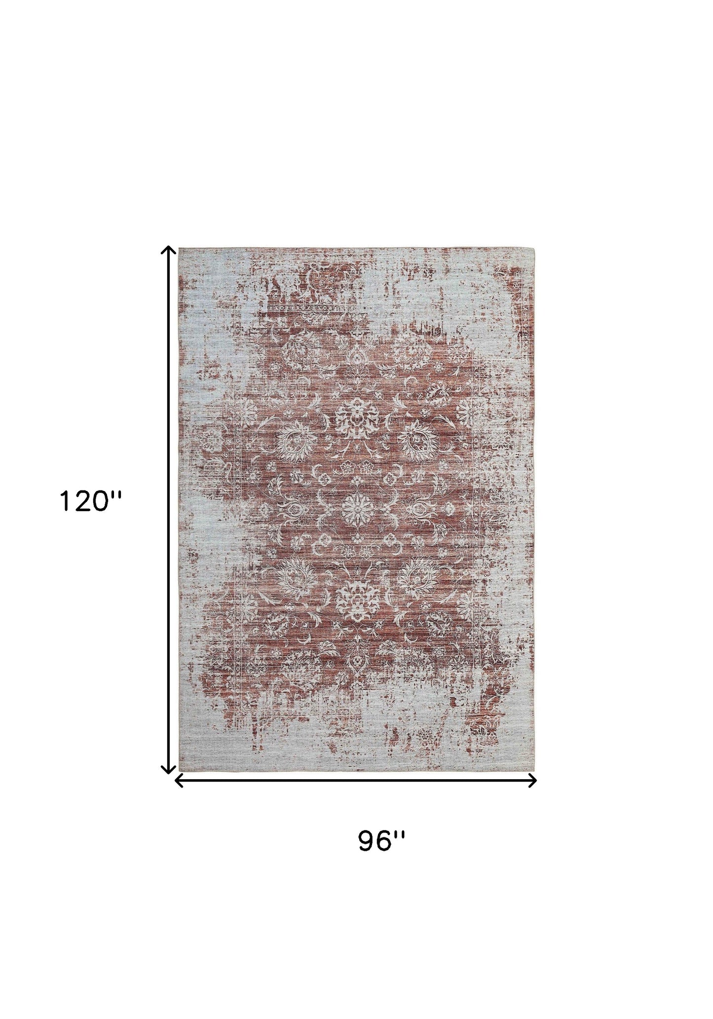 8' X 10' Rust Oriental Distressed Stain Resistant Area Rug