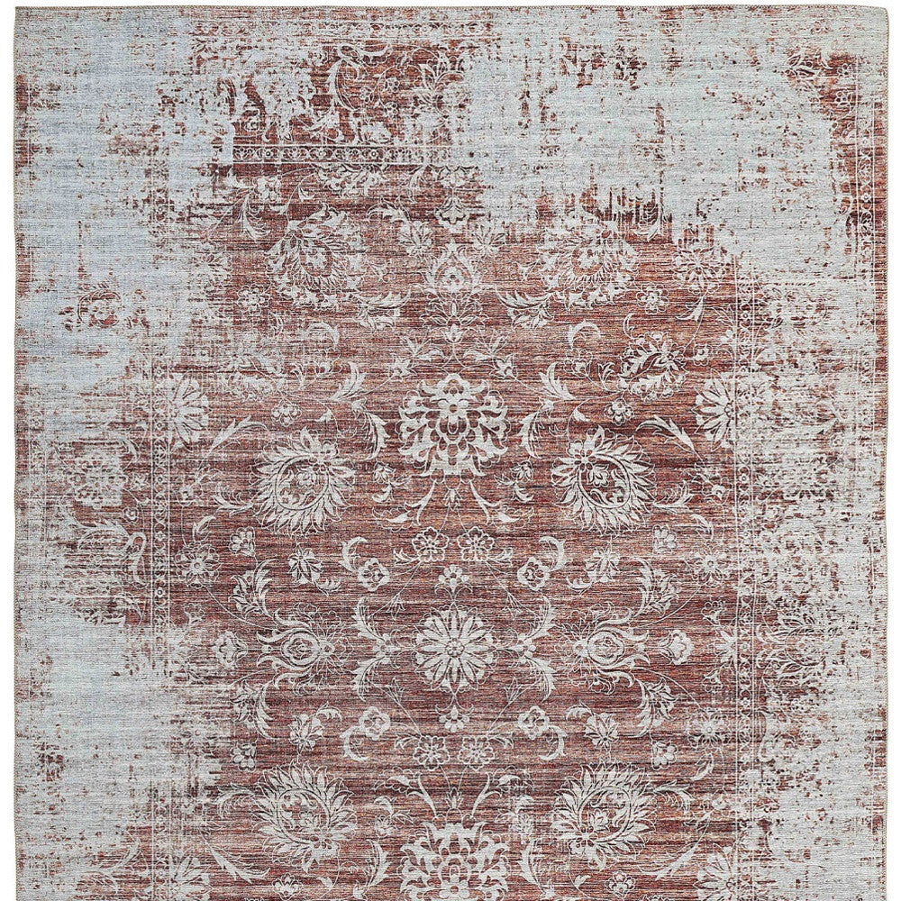 8' X 10' Rust Oriental Distressed Stain Resistant Area Rug