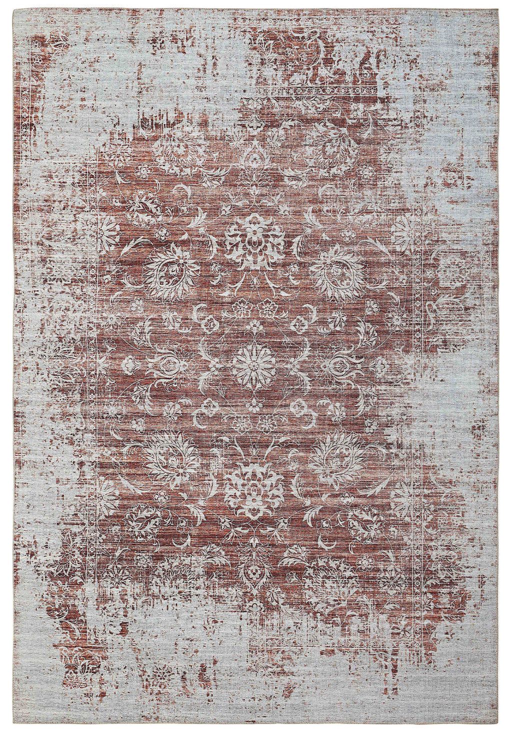 8' X 10' Rust Oriental Distressed Stain Resistant Area Rug