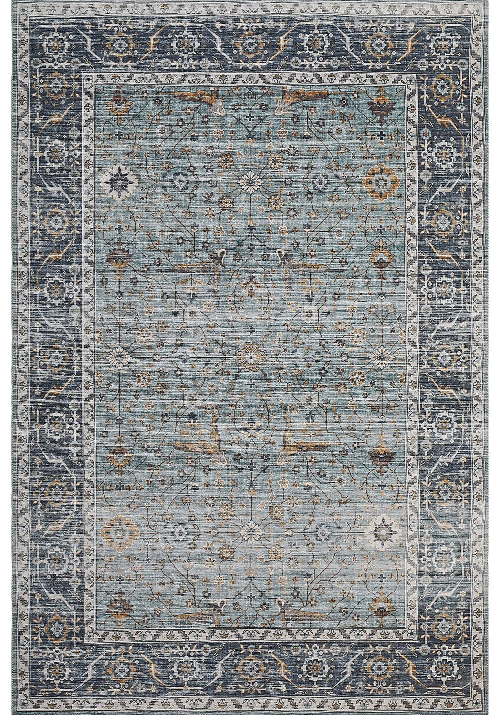 5' X 8' Sage Oriental Power Loom Stain Resistant Area Rug