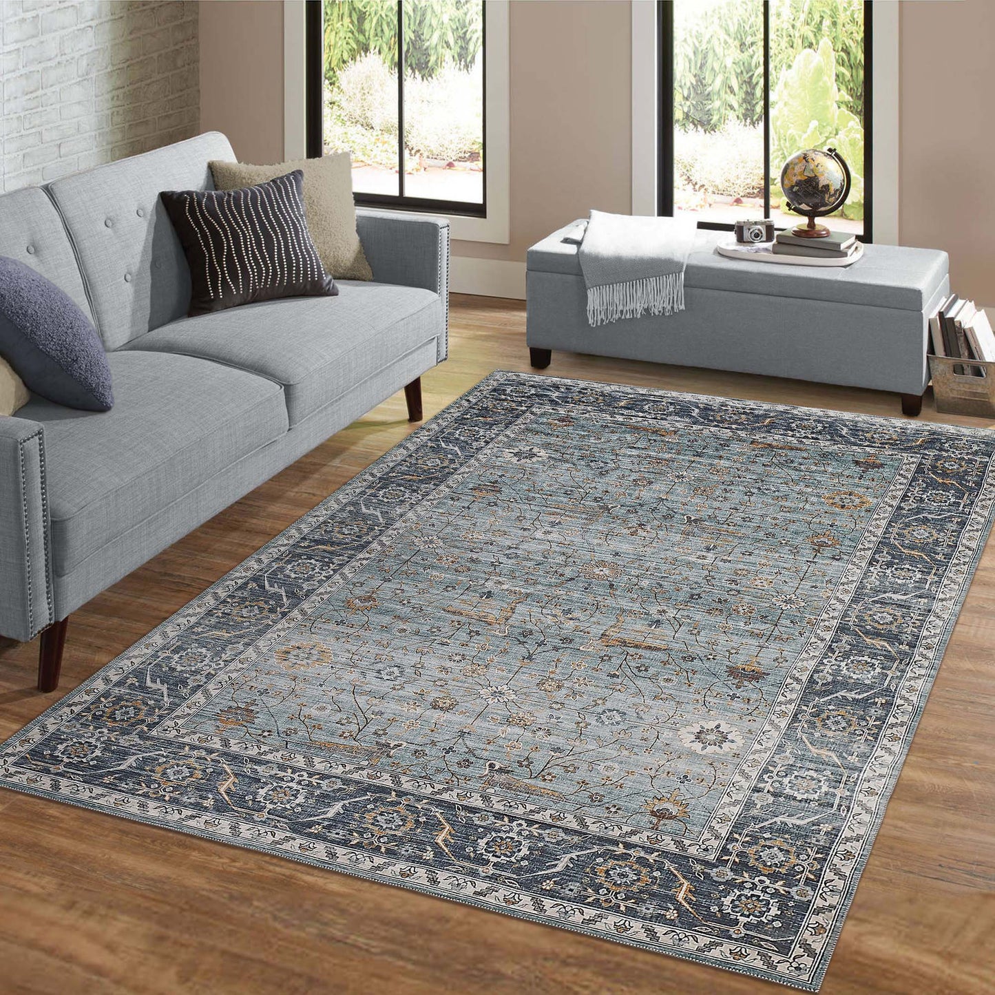 5' X 8' Sage Oriental Power Loom Stain Resistant Area Rug