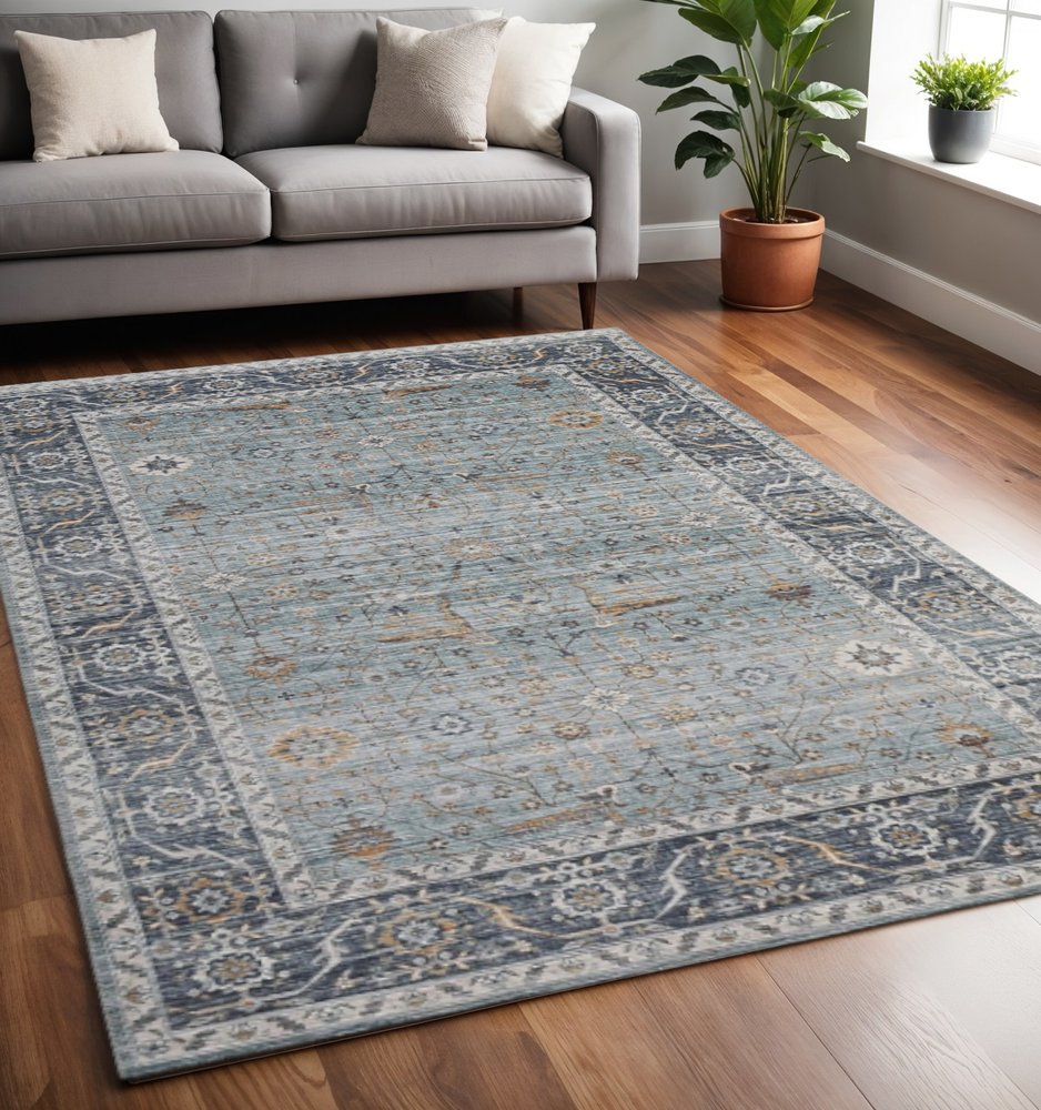 5' X 8' Sage Oriental Power Loom Stain Resistant Area Rug