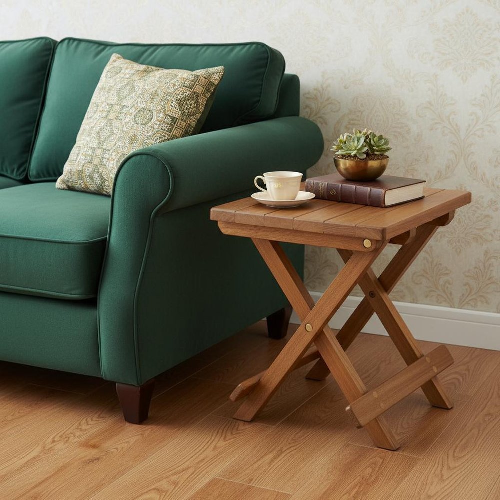 12-inch brown solid wood square end table.