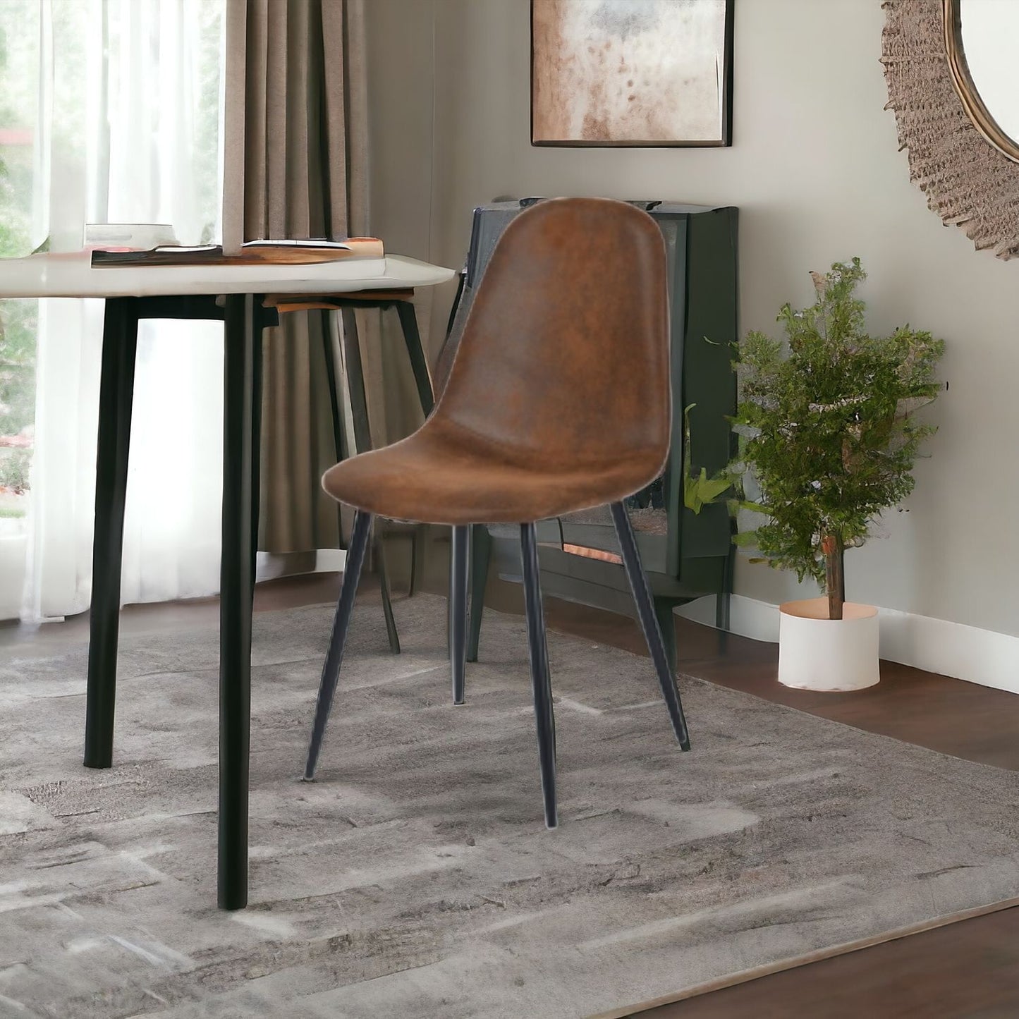 Set Of Four Brown And Black Upholstered Faux Leather Dining Chairs