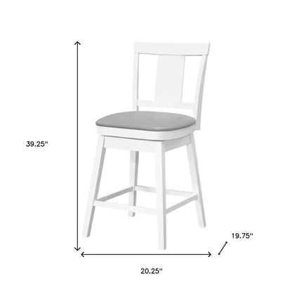 Set of Two 23 " Gray And White Faux Leather And Solid Wood Swivel Counter Height Bar Chairs