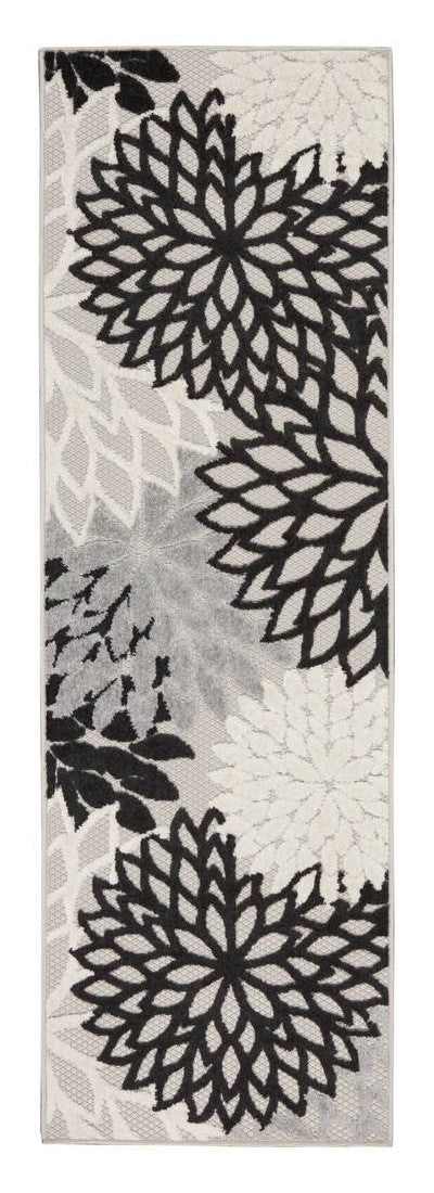 2' X 10' Black And White Floral Non Skid Indoor Outdoor Runner Rug