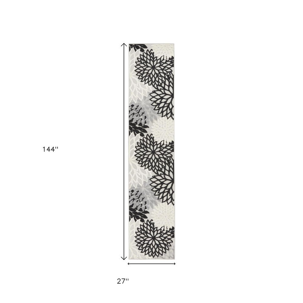 12' Black And White Indoor Outdoor Runner Rug