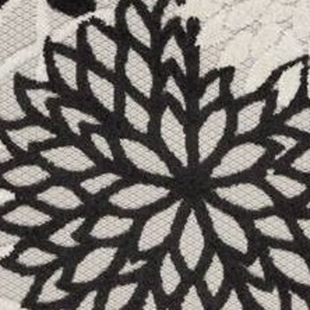 2' X 12' Black And White Floral Non Skid Indoor Outdoor Runner Rug