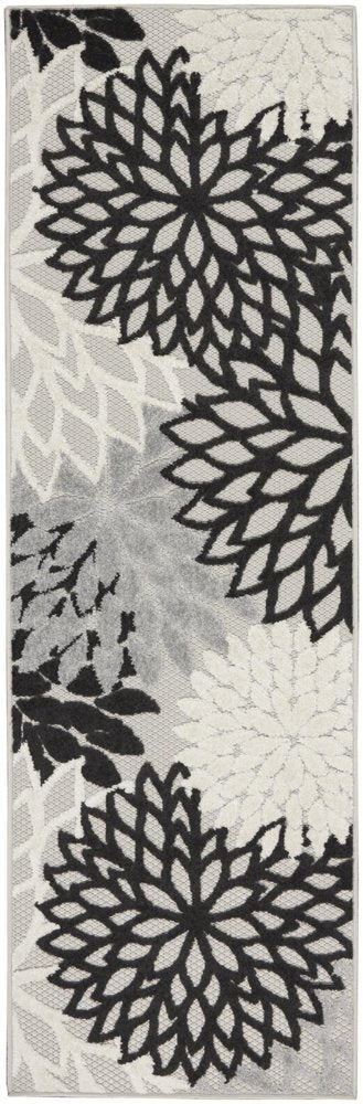 8' Black And White Indoor Outdoor Runner Rug