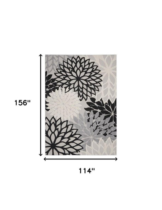 10' X 13' Black And White Floral Indoor Outdoor Area Rug