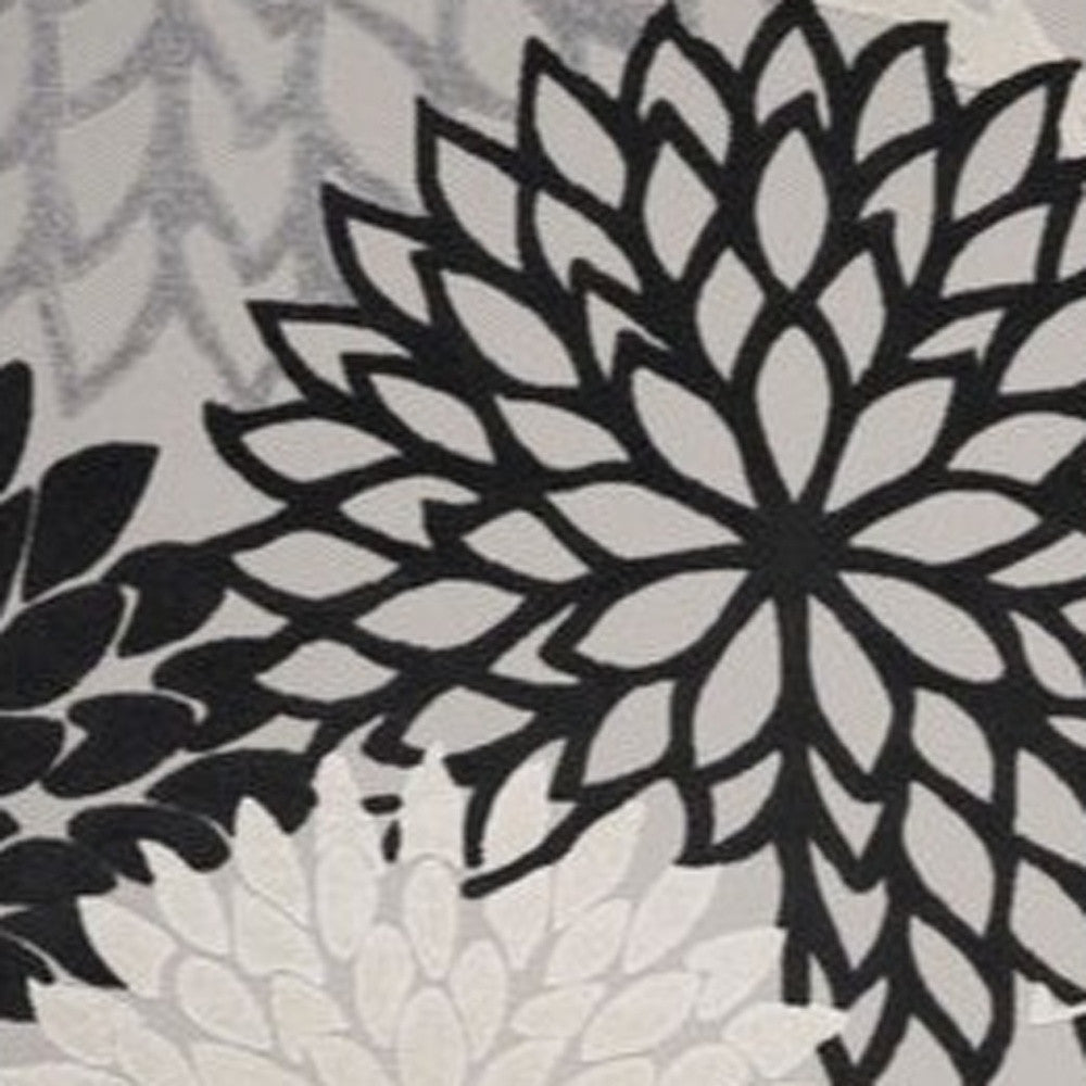 10' X 13' Black And White Floral Non Skid Indoor Outdoor Area Rug