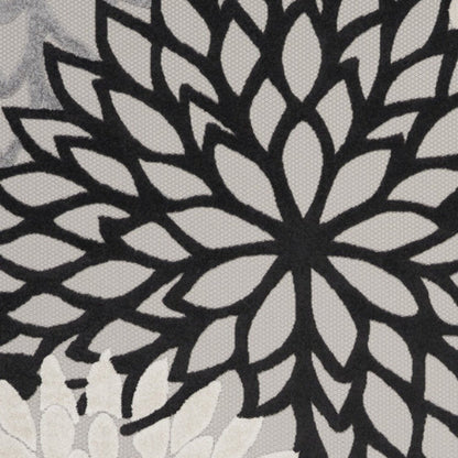 10' X 13' Black And White Floral Indoor Outdoor Area Rug