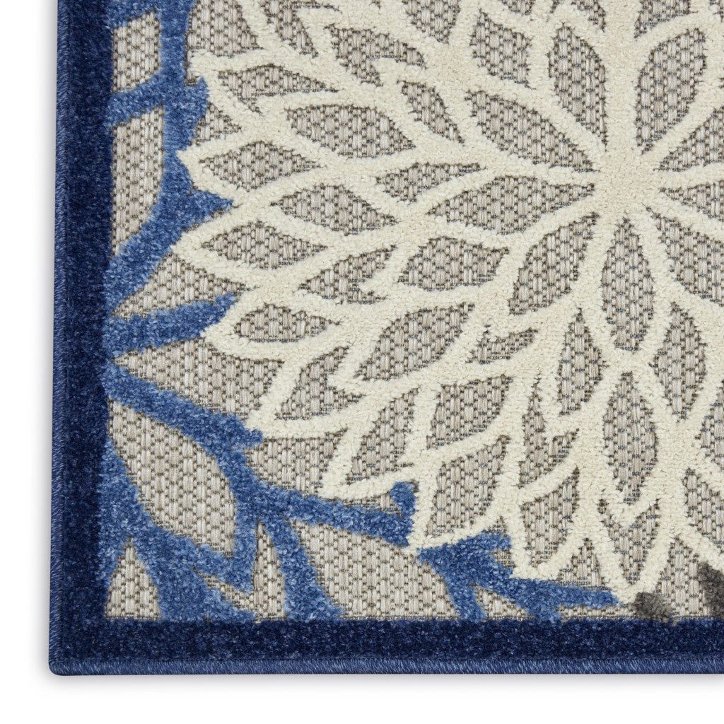 3' X 5' Blue Floral Non Skid Indoor Outdoor Area Rug